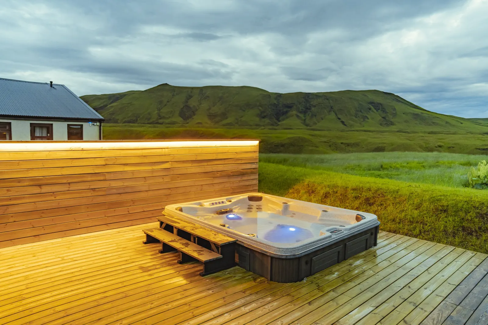 The hot tub deck in the evening