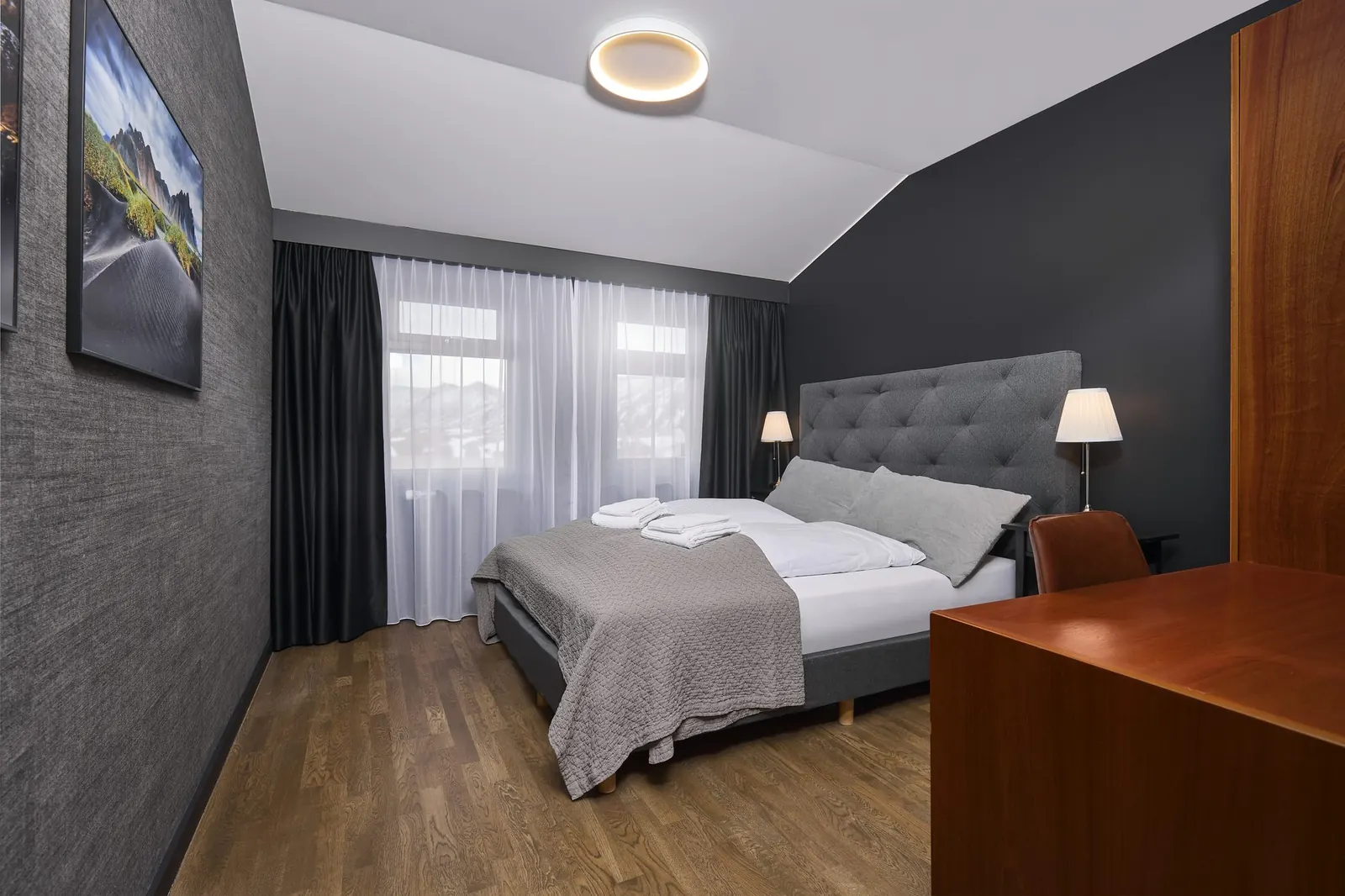 Standard Room with desk and countryside window