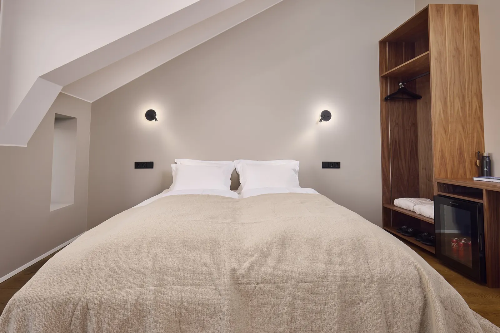 Wardrobe and wall lights in a Superior Loft Room